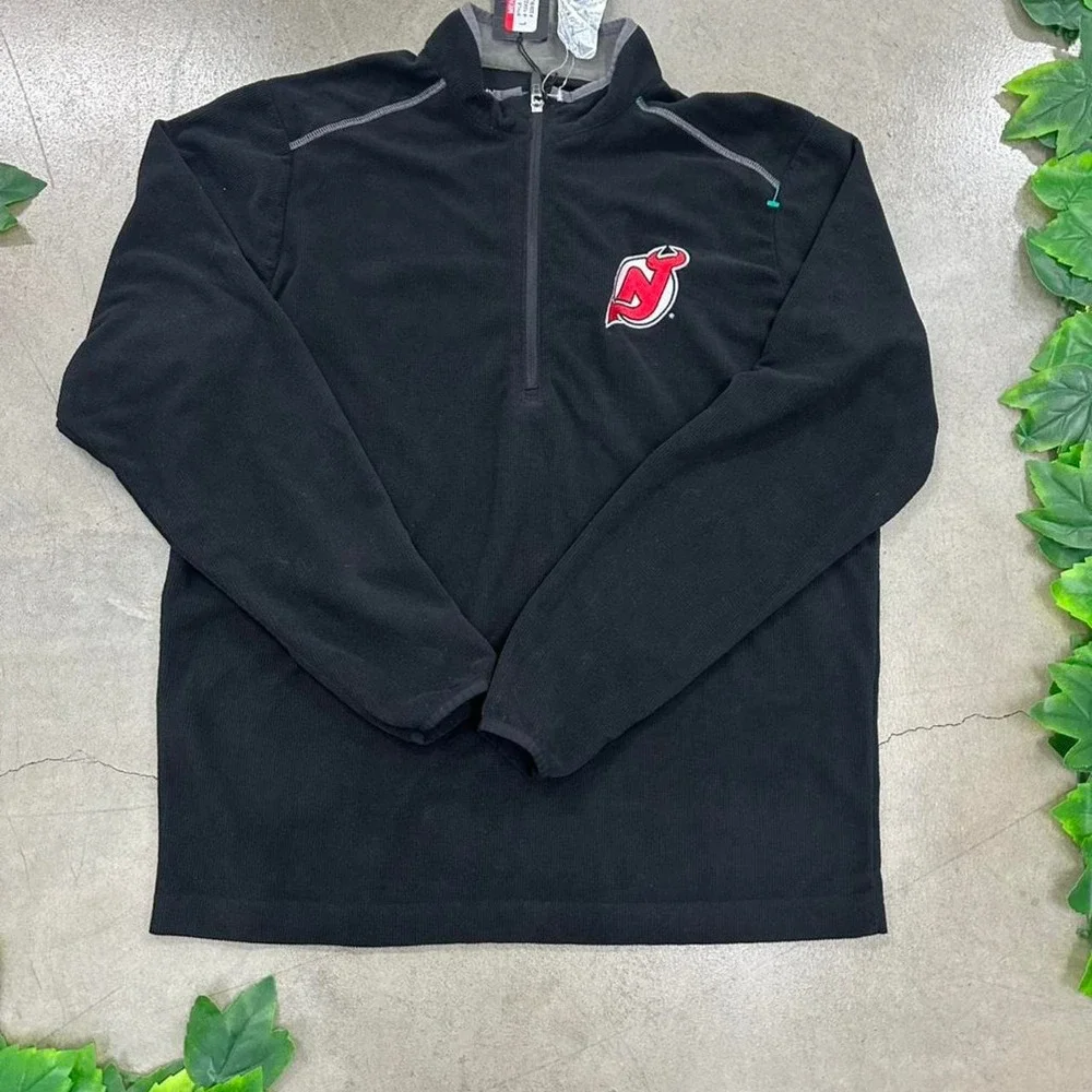 New Jersey Devils NHL Quarter Zip Pullover Jacket Black Hockey Team Logo